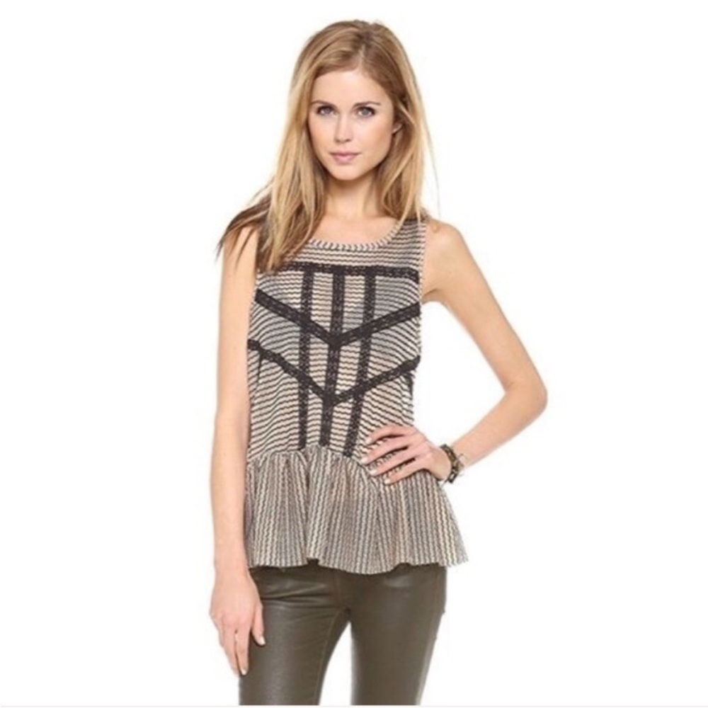 Free People Lace and Stripe Peplum Tank